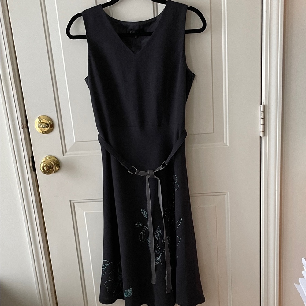 Sleeveless Black Midi Dress with Subtle Floral Beading EU Size 38